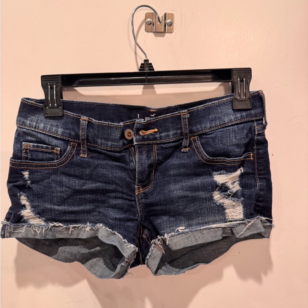 Hollister Dark Blue Distressed Jean Shorts